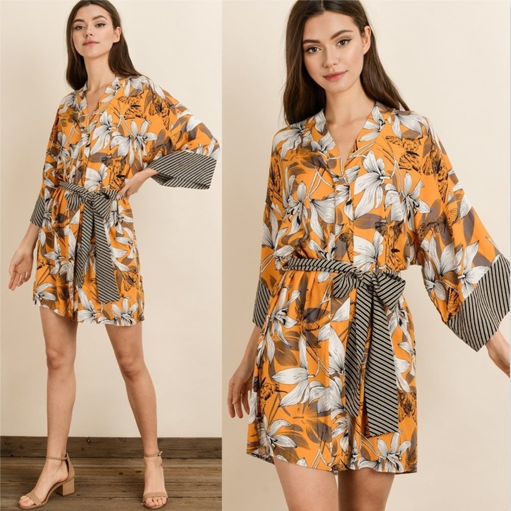 JASMINE Floral Kimono Mini Dress - Picture 2 of 4